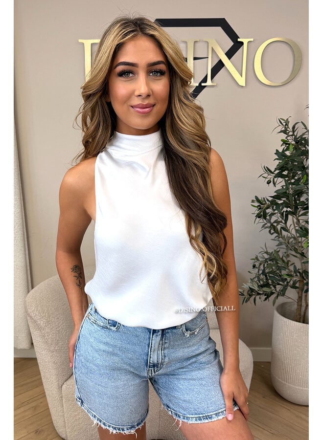 WHITE - 'MAEVA TOP' - CLASSY SATIN HALTER TOP