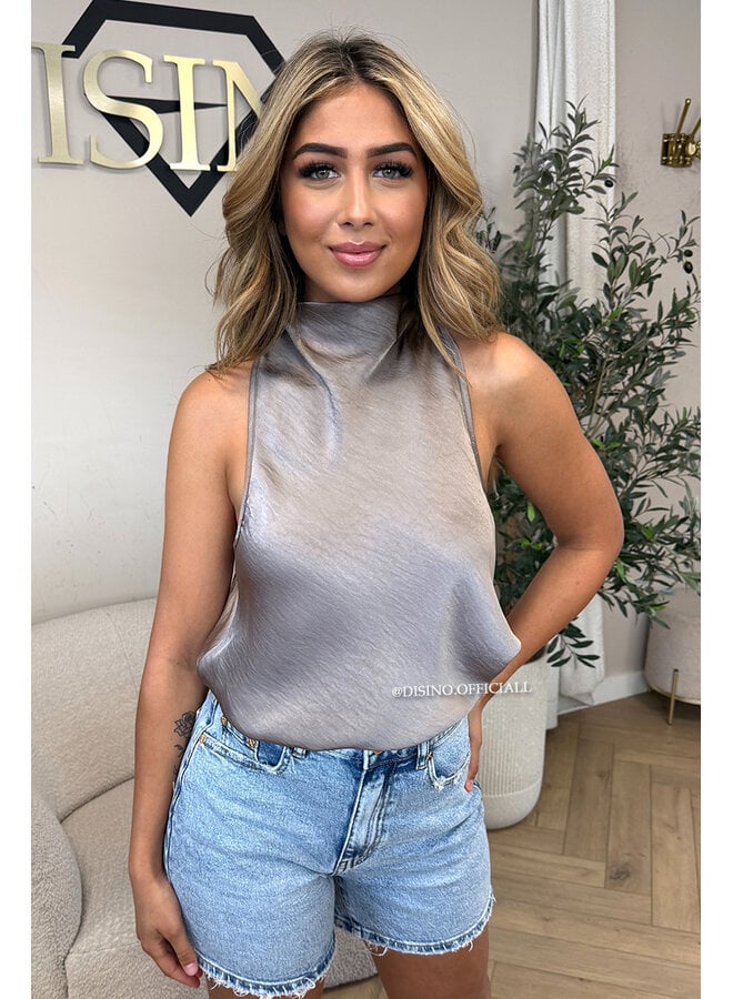 TAUPE - 'MAEVA TOP' - CLASSY SATIN HALTER TOP