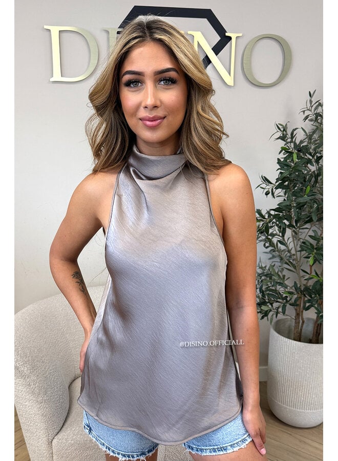 TAUPE - 'MAEVA TOP' - CLASSY SATIN HALTER TOP