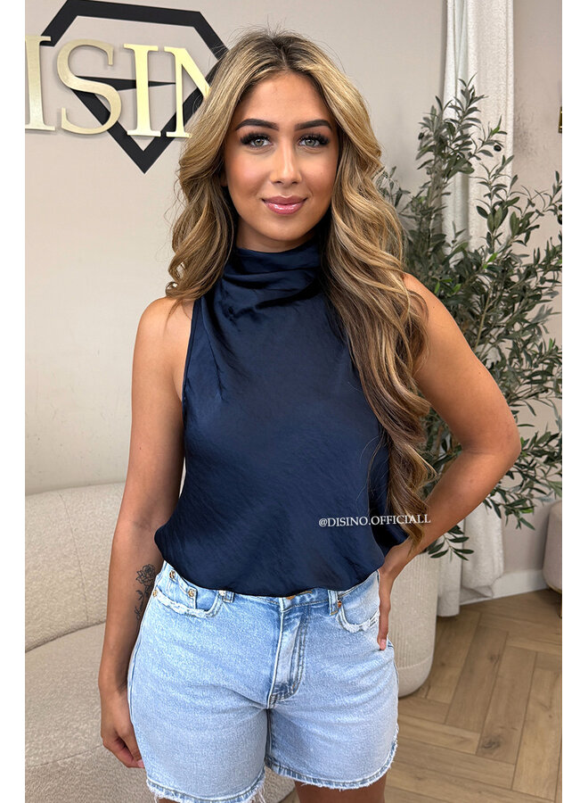 NAVY BLUE - 'MAEVA TOP' - CLASSY SATIN HALTER TOP