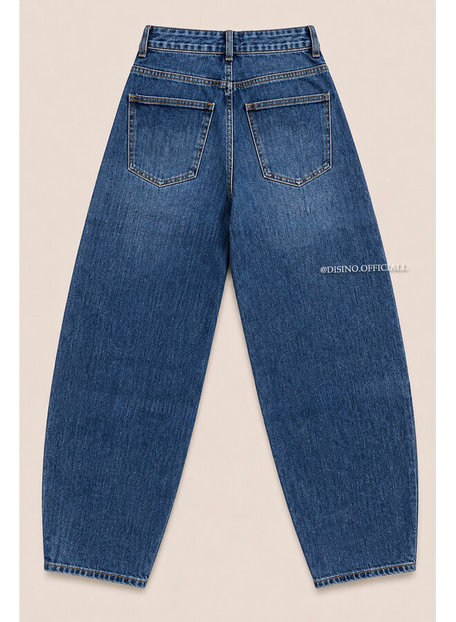 DARK BLUE - 'CAIANO JEANS' - RIPPED STRETCH BALLOON LEG JEANS