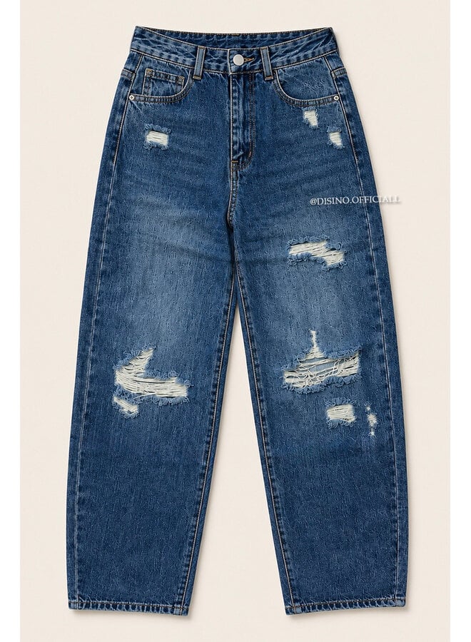 DARK BLUE - 'CAIANO JEANS' - RIPPED STRETCH BALLOON LEG JEANS