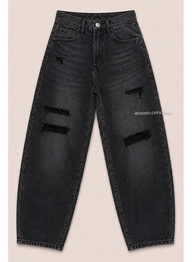 WASHED BLACK - 'VERNIO JEANS' - RIPPED STRETCH BALLOON LEG JEANS