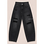 WASHED BLACK - 'VERNIO JEANS' - RIPPED STRETCH BALLOON LEG JEANS