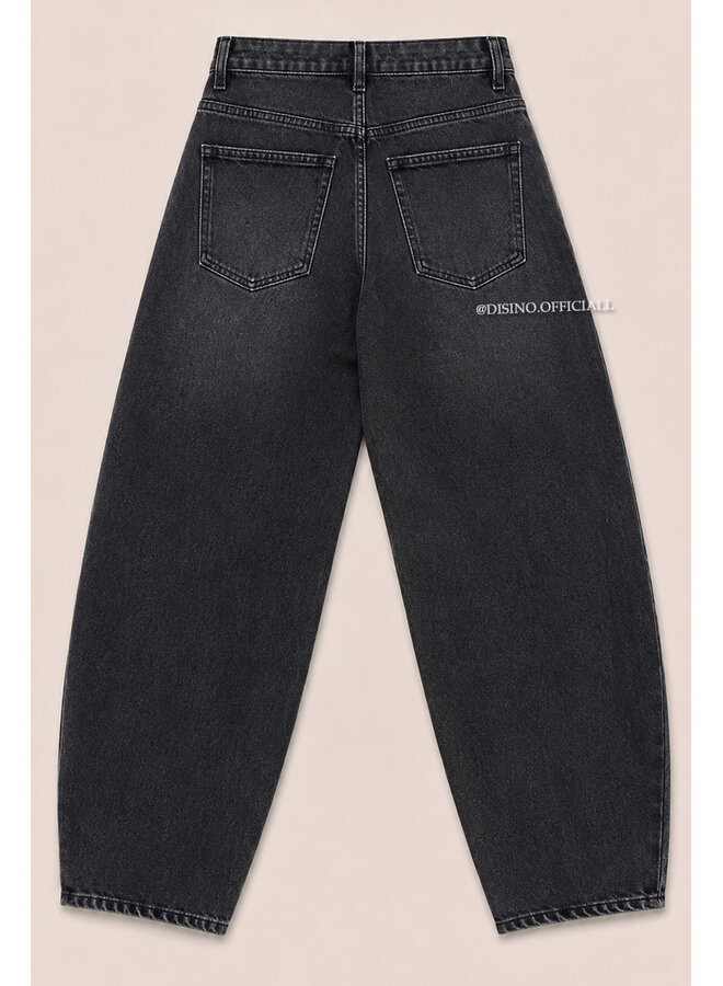 WASHED BLACK - 'VERNIO JEANS' - RIPPED STRETCH BALLOON LEG JEANS