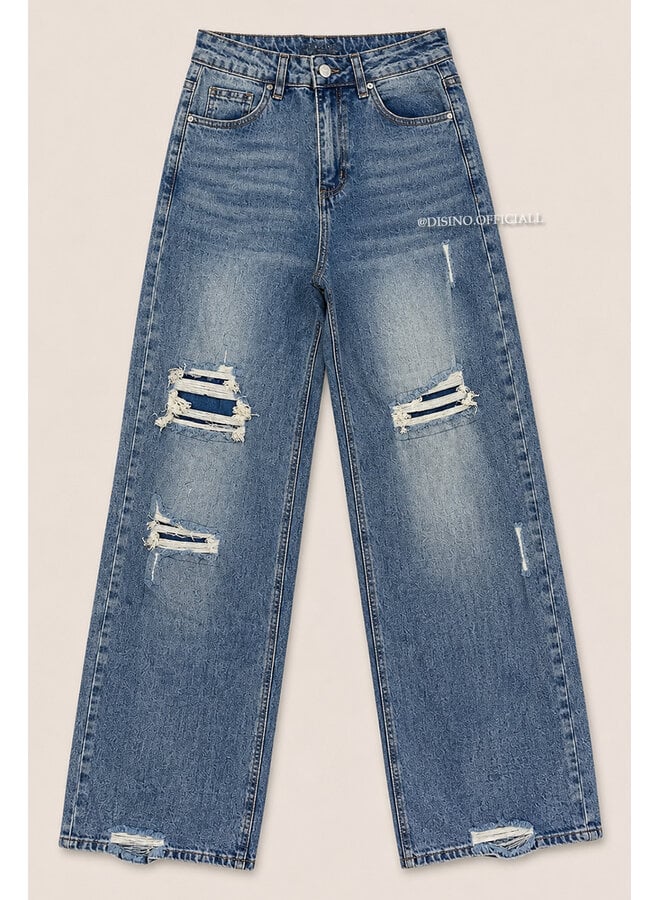 BLUE - 'KYOTO V2' - EXTREME RIPPED STRETCH WIDE LEG JEANS