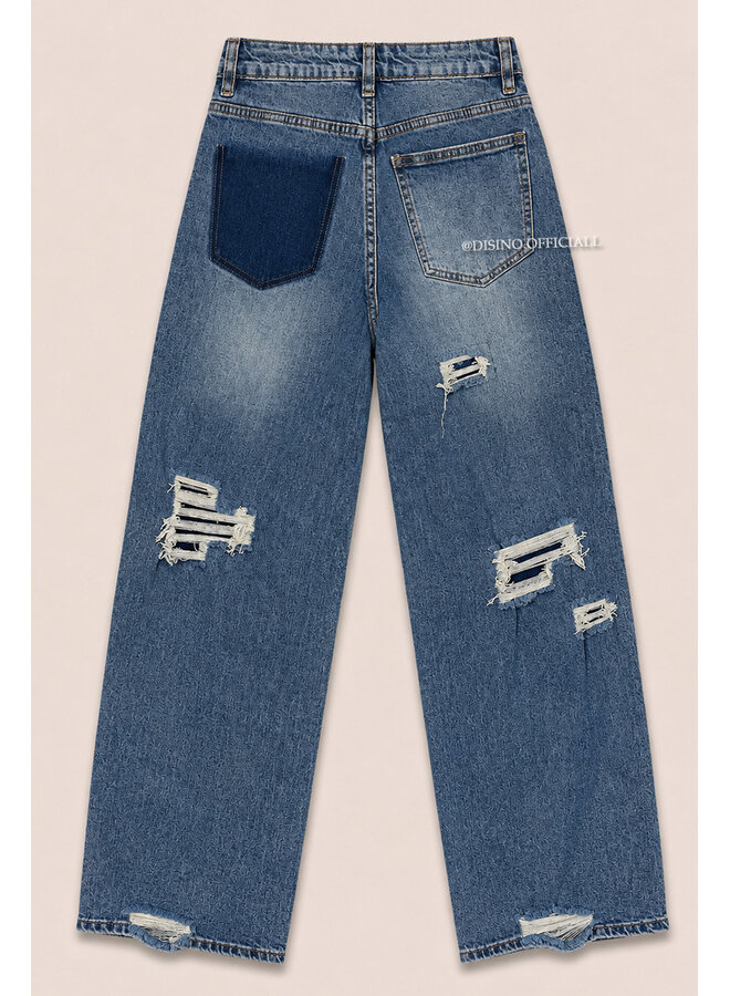 BLUE - 'KYOTO V2' - EXTREME RIPPED STRETCH WIDE LEG JEANS