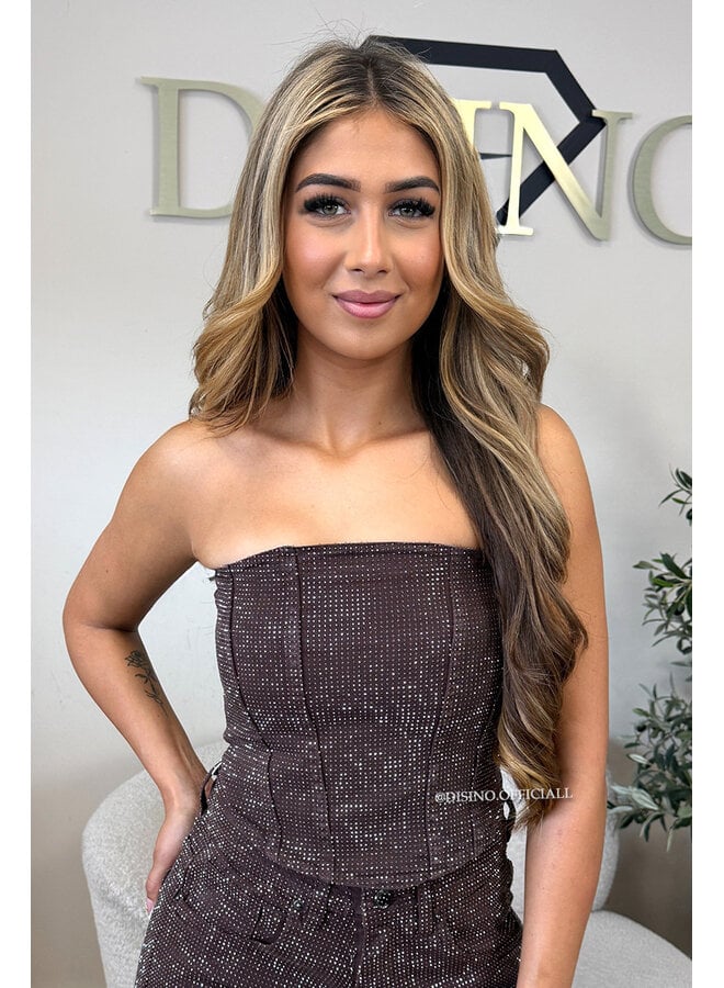 CHOCO - 'CELINA TOP' - EXCLUSIVE DIAMONDS ALL OVER DENIM CORSET TOP