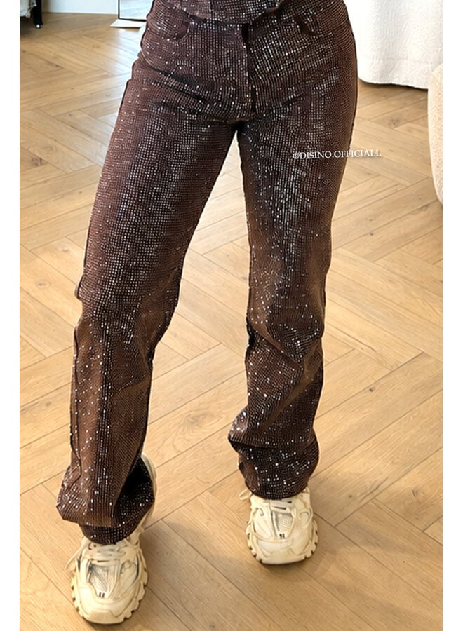 CHOCO - 'CELINA DIAMONDS JEANS' - EXCLUSIVE STRETCH RHINESTONE WIDE LEG JEANS