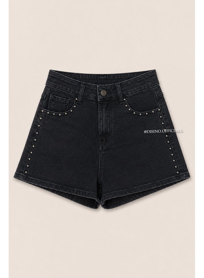 BLACK - 'GRACE SHORT' - SUPER STRETCH STUDS DENIM SHORT
