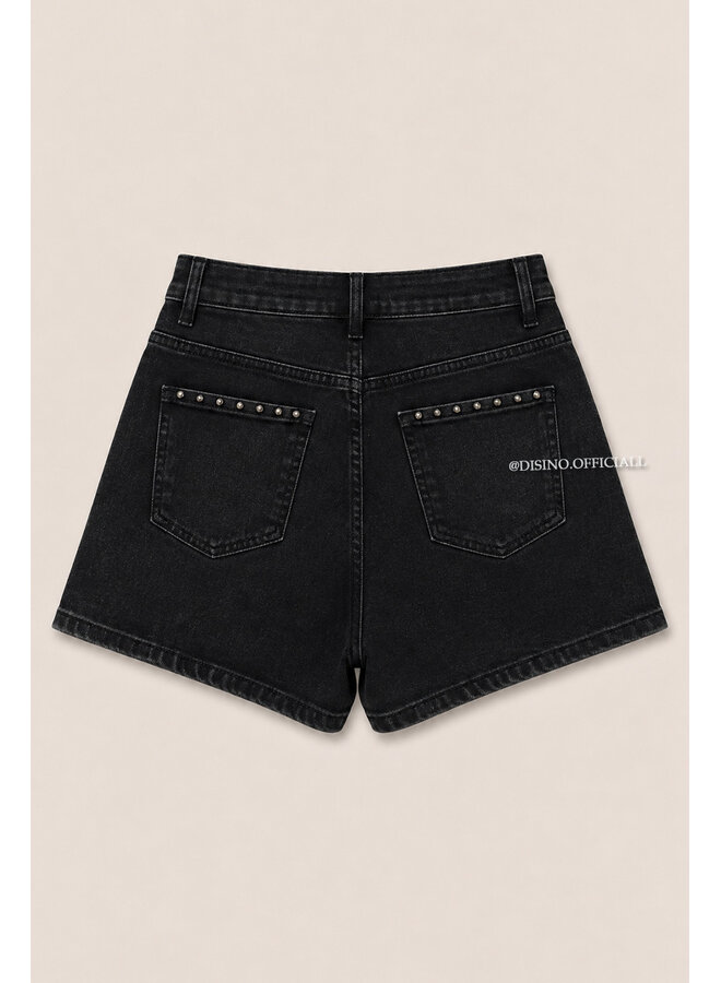 BLACK - 'GRACE SHORT' - SUPER STRETCH STUDS DENIM SHORT