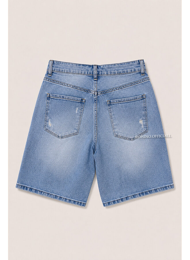 LIGHT BLUE - 'JAYDI BERMUDA SHORT' - SUPER STRETCH RIPPED DETAILS BERMUDA SHORTS