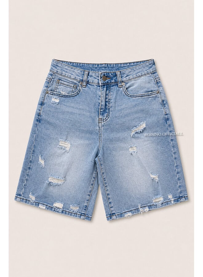 LIGHT BLUE - 'JAYDI BERMUDA SHORT' - SUPER STRETCH RIPPED DETAILS BERMUDA SHORTS