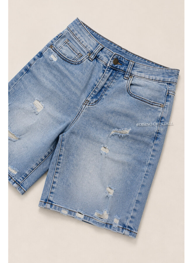 LIGHT BLUE - 'JAYDI BERMUDA SHORT' - SUPER STRETCH RIPPED DETAILS BERMUDA SHORTS
