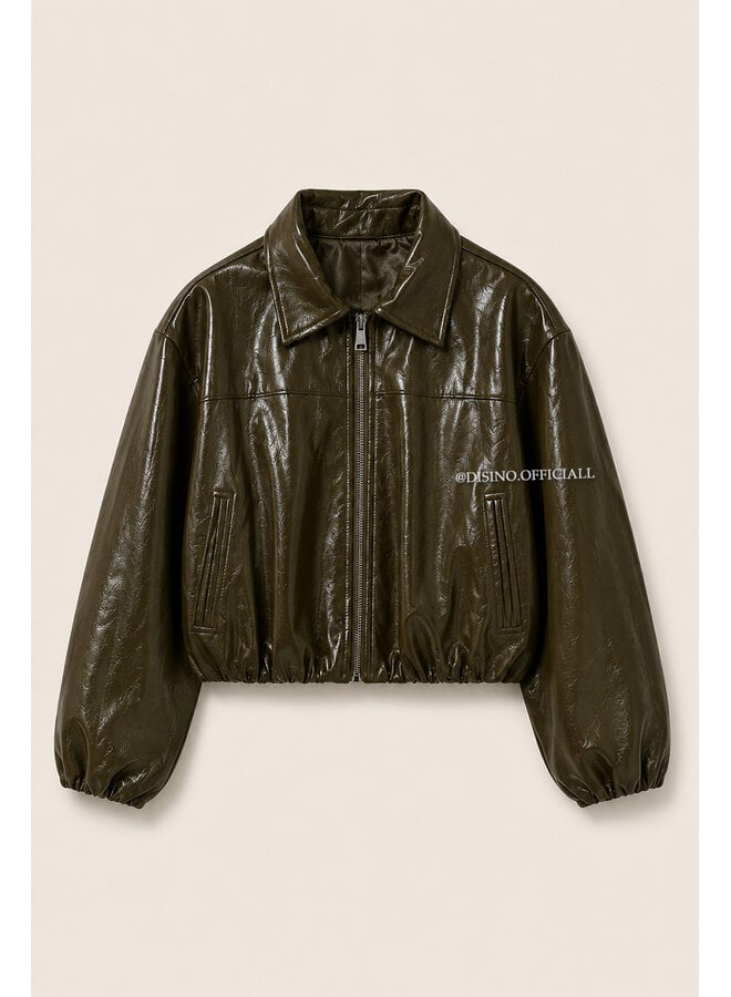 GREEN - 'CHARLY JACKET' - PRETTY LAQUÉ CROPPED JACKET