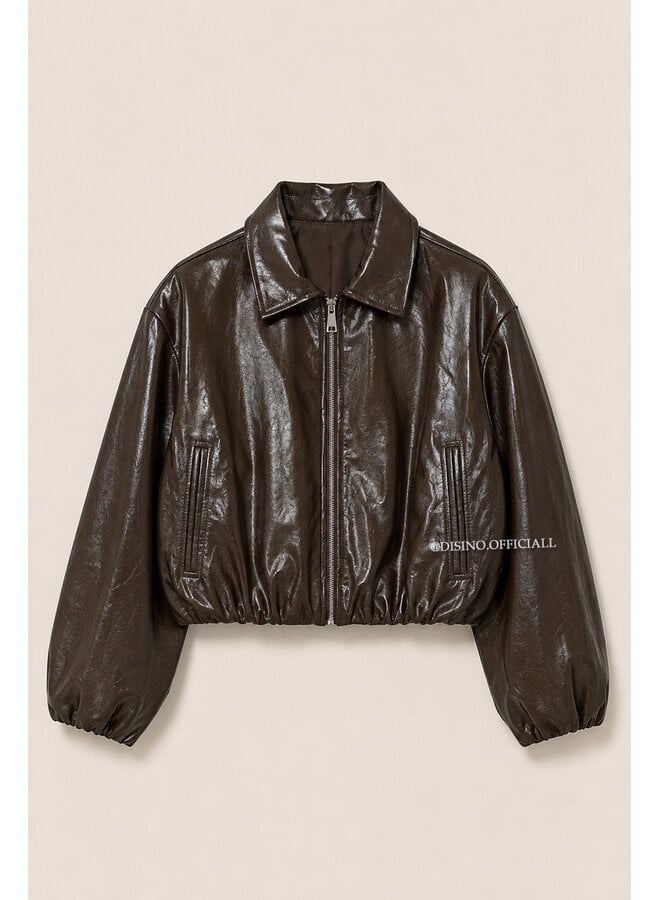 BROWN - 'CHARLY JACKET' - PRETTY LAQUÉ CROPPED JACKET