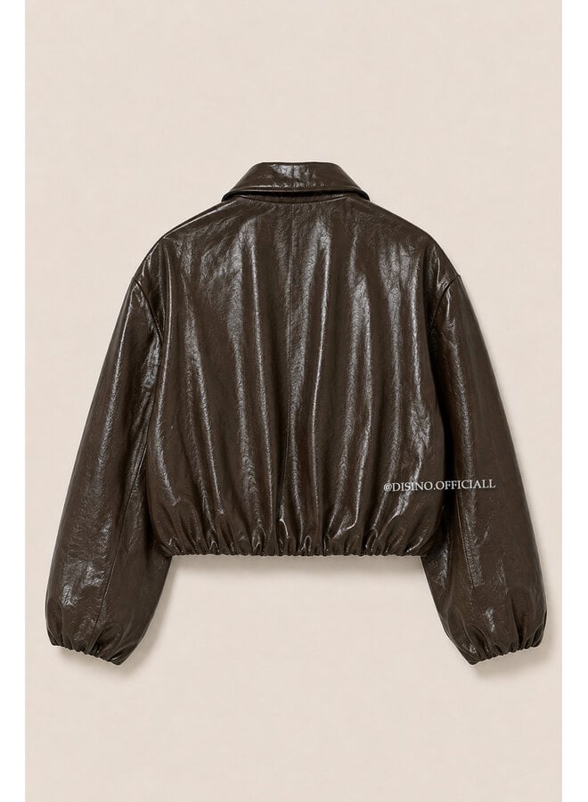BROWN - 'CHARLY JACKET' - PRETTY LAQUÉ CROPPED JACKET