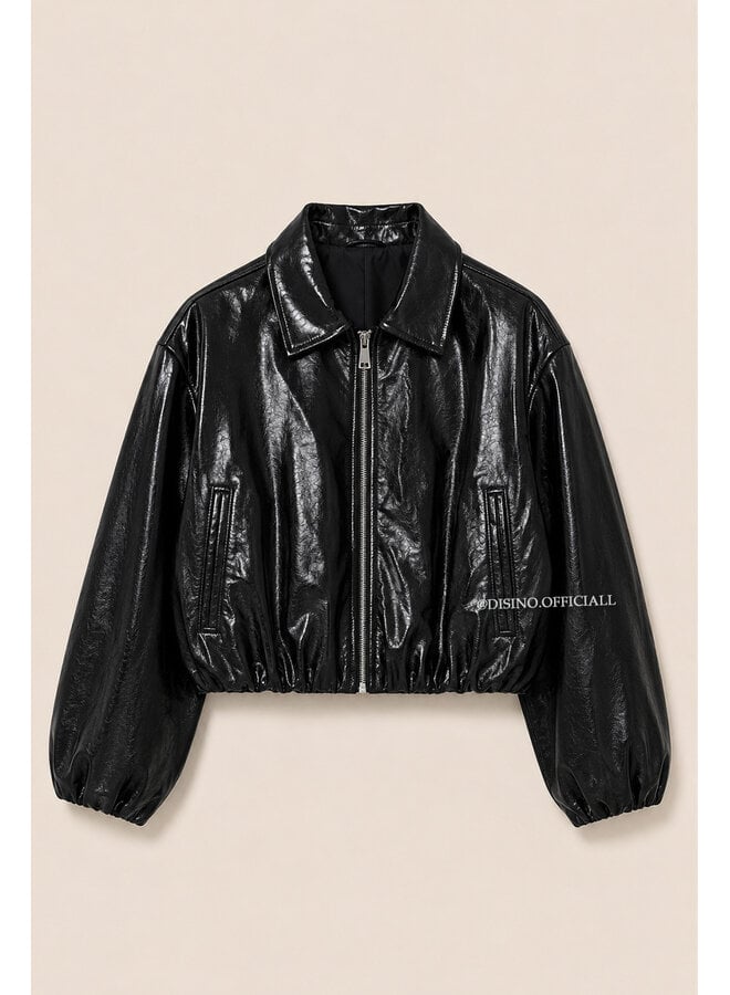 BLACK - 'CHARLY JACKET' - PRETTY LAQUÉ CROPPED JACKET