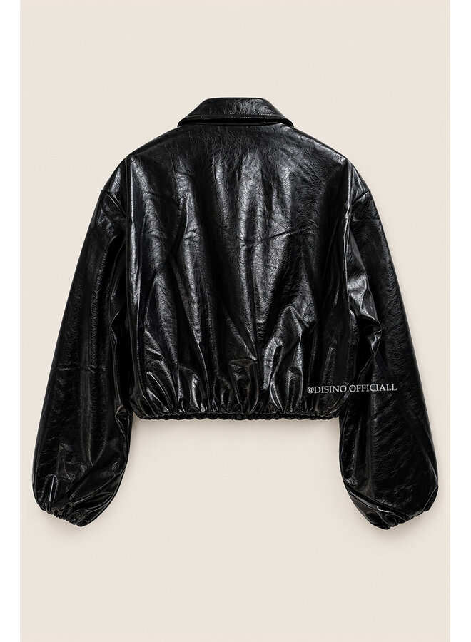 BLACK - 'CHARLY JACKET' - PRETTY LAQUÉ CROPPED JACKET