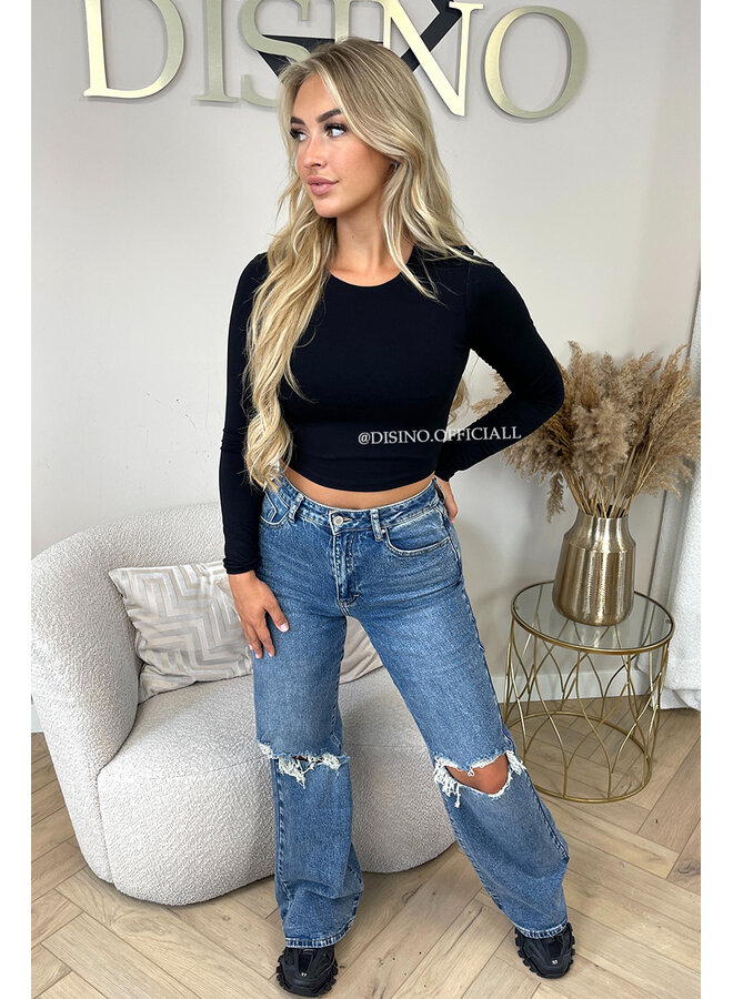 BLACK - 'BECKY' - PERFECT LONG SLEEVE CROP TOP