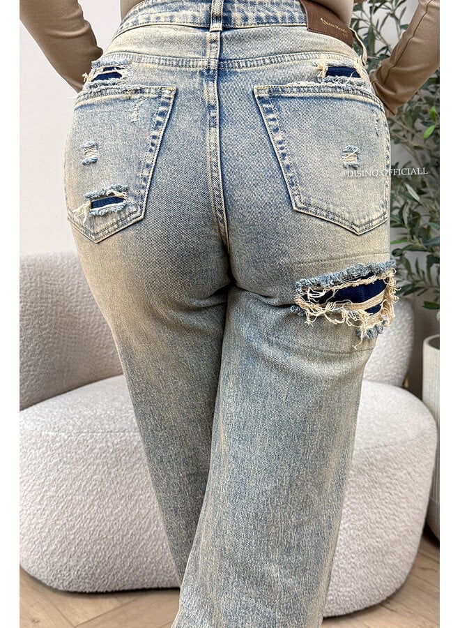 DIRTY WASHING - 'BERLIN' - STRETCH VIRAL RIPPED WIDE LEG JEANS
