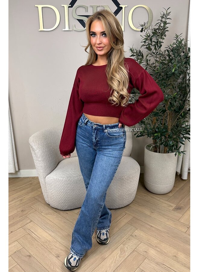 BORDEAUX - 'ILAYDA KNIT' - CROPPED BELL SLEEVE KNIT