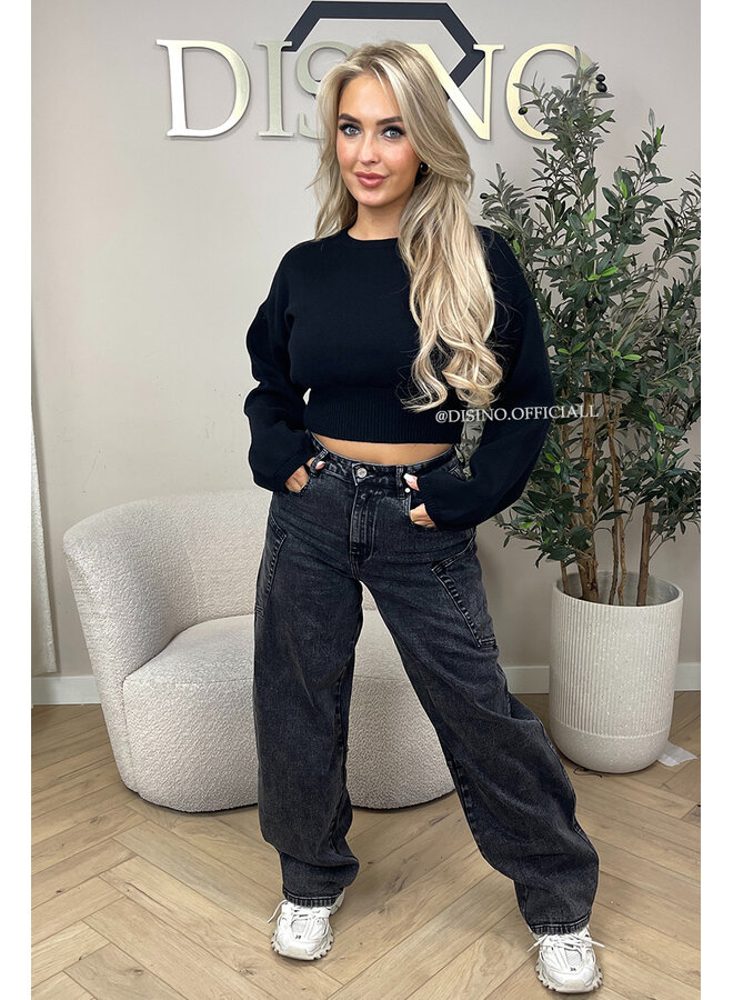 BLACK - 'ILAYDA KNIT' - CROPPED BELL SLEEVE KNIT
