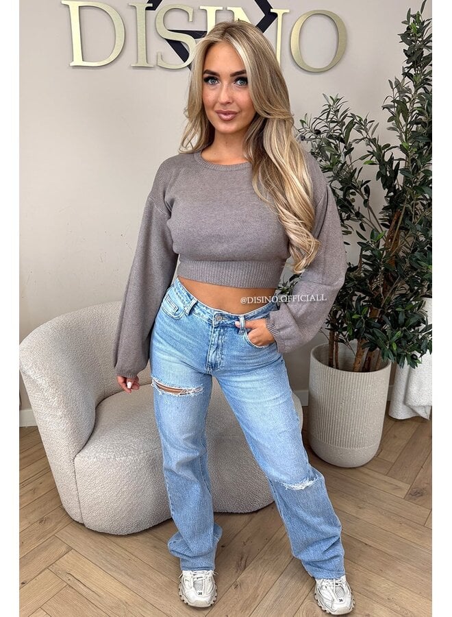 TAUPE - 'ILAYDA KNIT' - CROPPED BELL SLEEVE KNIT