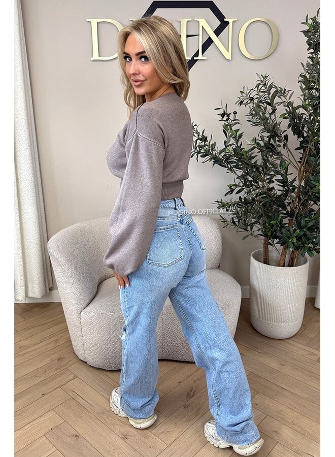 TAUPE - 'ILAYDA KNIT' - CROPPED BELL SLEEVE KNIT