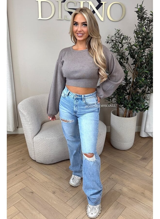 TAUPE - 'ILAYDA KNIT' - CROPPED BELL SLEEVE KNIT