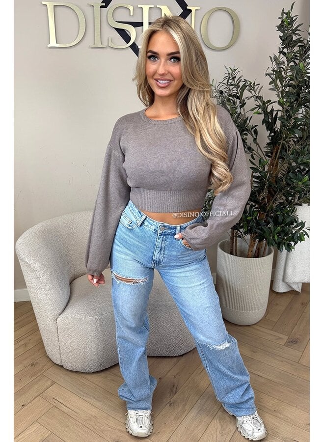 TAUPE - 'ILAYDA KNIT' - CROPPED BELL SLEEVE KNIT