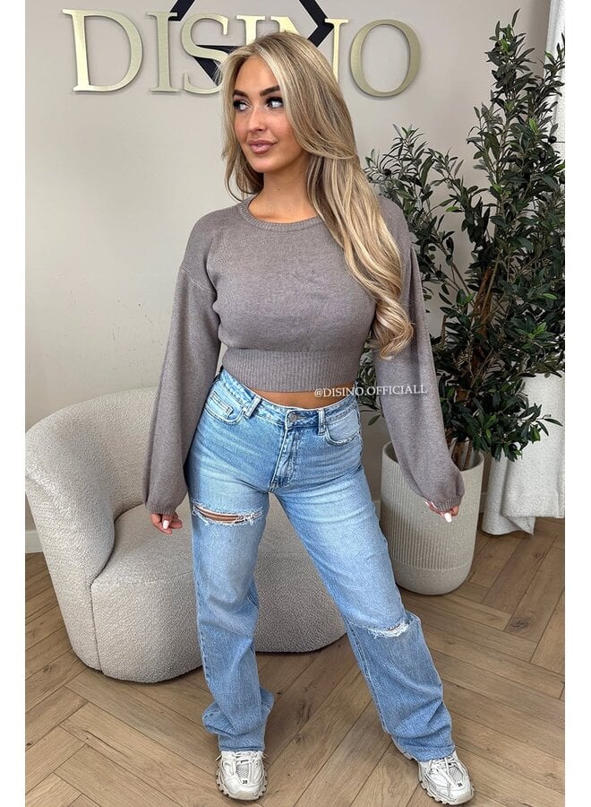 TAUPE - 'ILAYDA KNIT' - CROPPED BELL SLEEVE KNIT