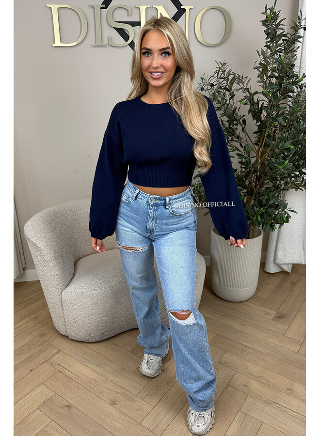 NAVY BLUE - 'ILAYDA KNIT' - CROPPED BELL SLEEVE KNIT