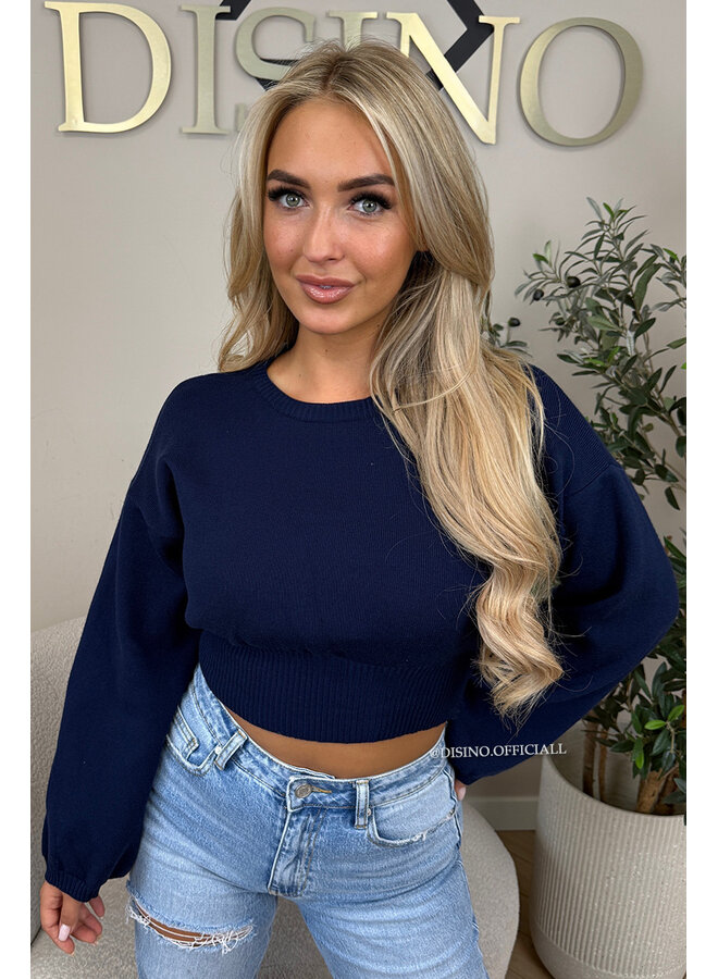NAVY BLUE - 'ILAYDA KNIT' - CROPPED BELL SLEEVE KNIT