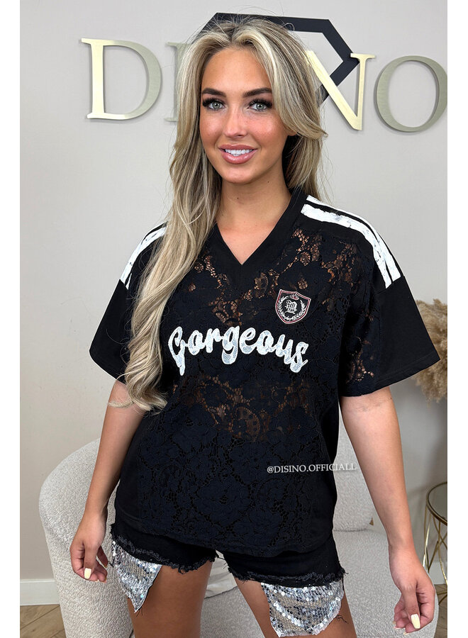 BLACK - 'GORGEOUS TEE' - VIRAL LACE JERSEY TEE