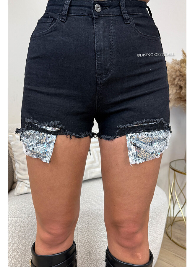 BLACK - 'COACHELLA SHORT V2' - RIPPED STRETCH DENIM SHORT