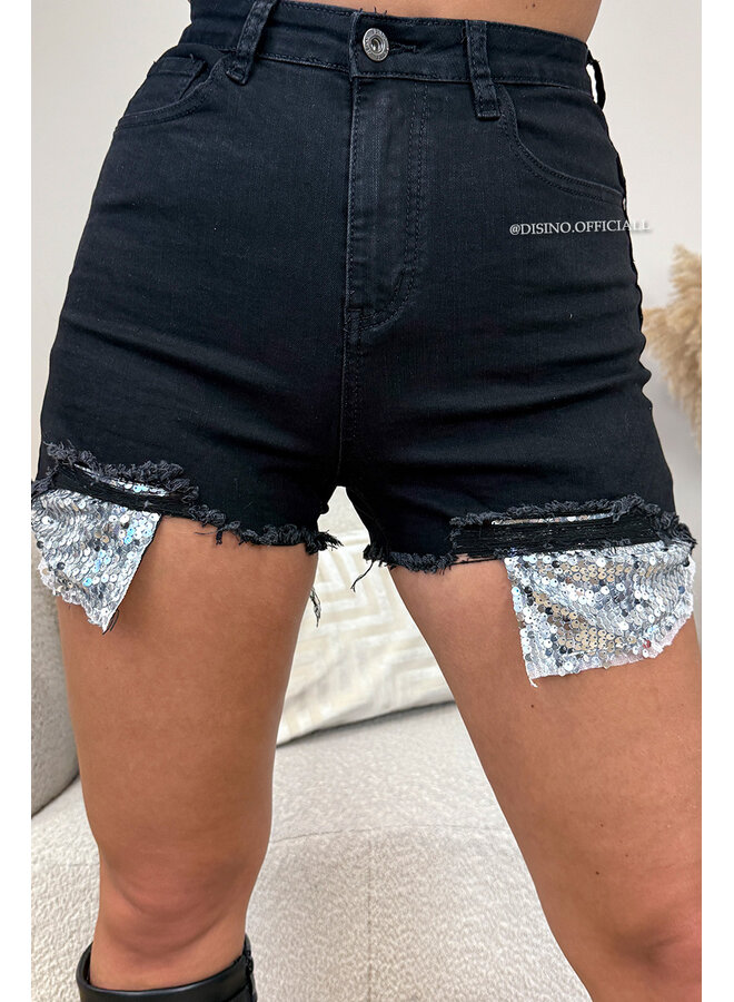 BLACK - 'COACHELLA SHORT V2' - RIPPED STRETCH DENIM SHORT
