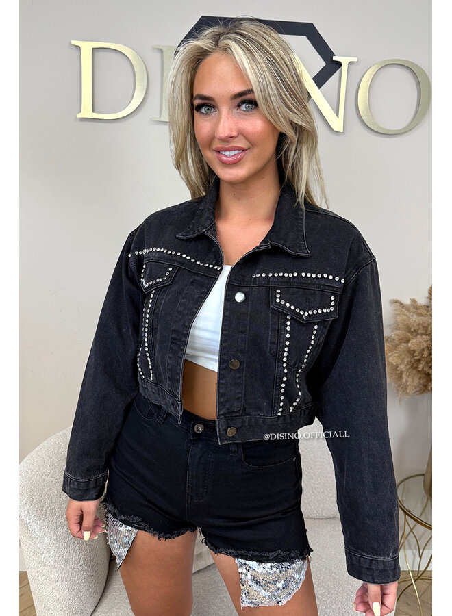 BLACK - 'COACHELLA JACKET' - DIAMONDS OVERSIZED DENIM JACKET