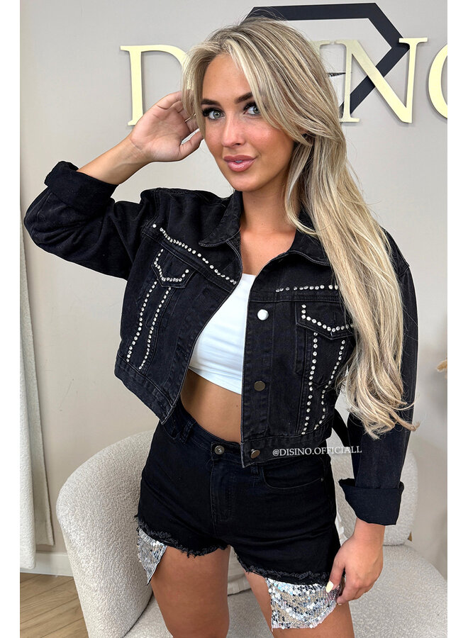 BLACK - 'COACHELLA JACKET' - DIAMONDS OVERSIZED DENIM JACKET