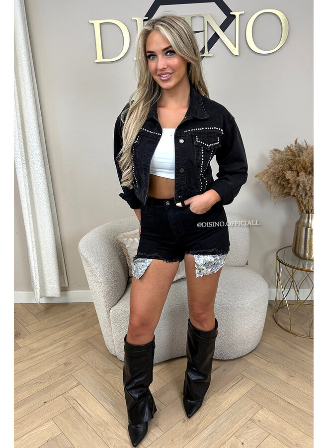 BLACK - 'COACHELLA JACKET' - DIAMONDS OVERSIZED DENIM JACKET
