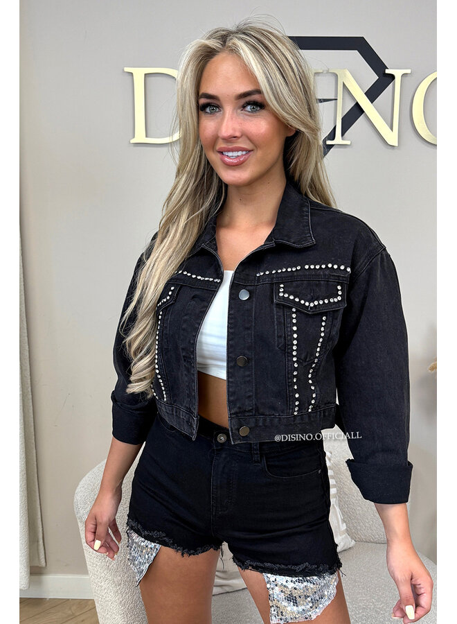 BLACK - 'COACHELLA JACKET' - DIAMONDS OVERSIZED DENIM JACKET