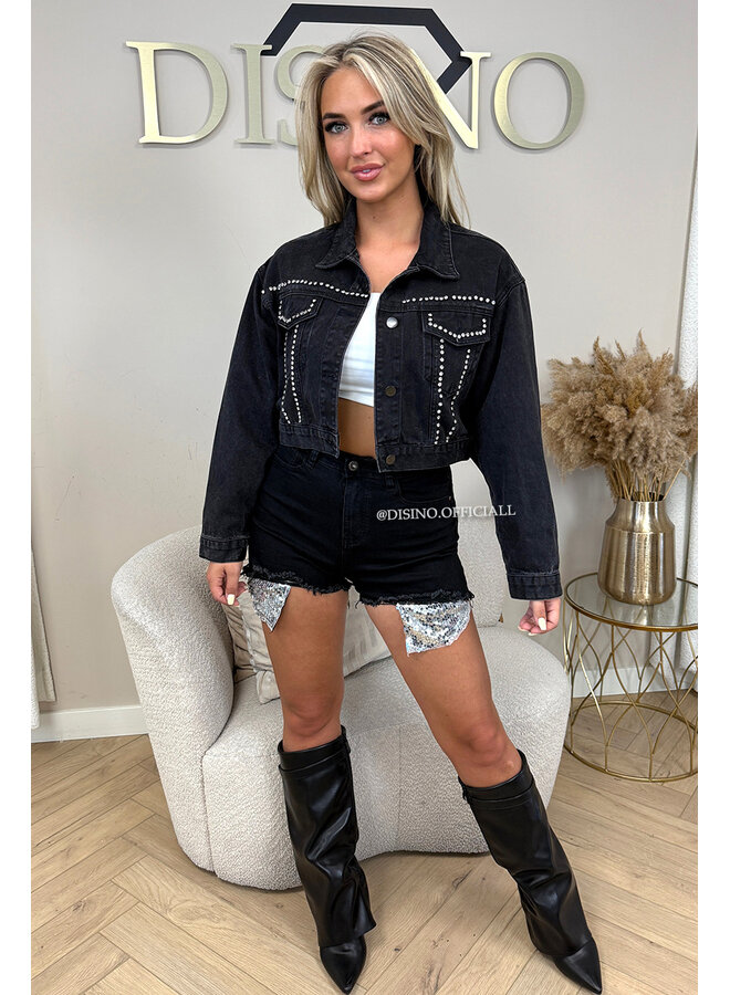 BLACK - 'COACHELLA JACKET' - DIAMONDS OVERSIZED DENIM JACKET
