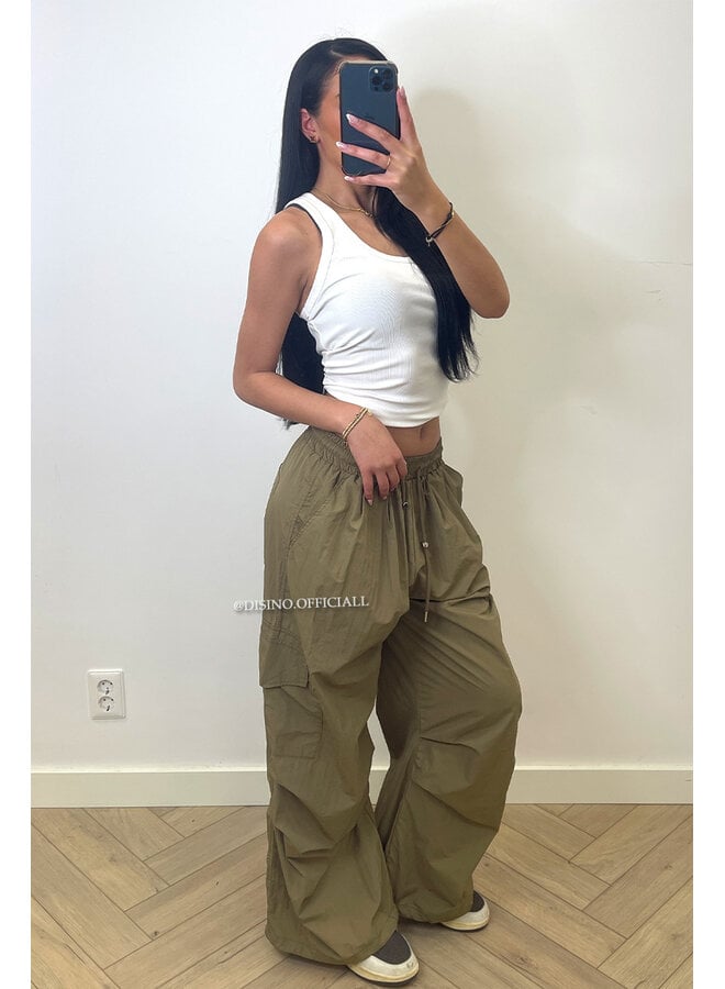 GREEN - 'CHRISSIE PANTS' - PARACHUTE CARGO PANTS