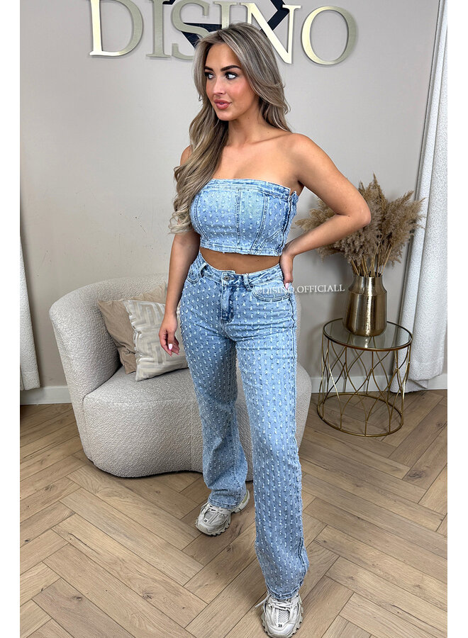 LIGHT BLUE - 'WHITNEY CORSET' - SUPER STRETCH DENIM RELIEF CORSET TOP