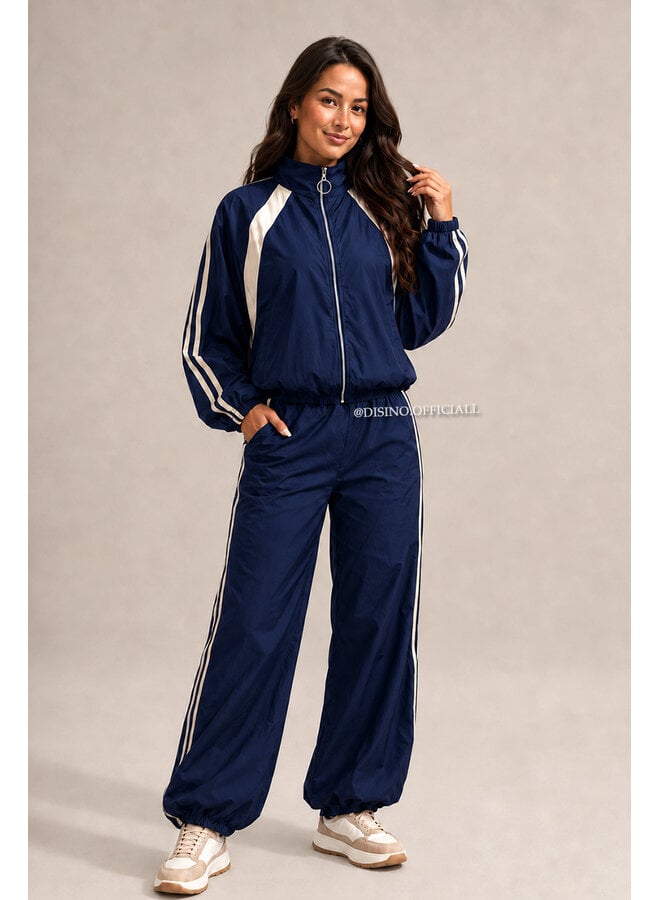 NAVY BLUE - 'ALEXIS SET' - STRIPED JOGGER + JACKET SET