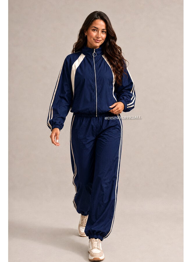 NAVY BLUE - 'ALEXIS SET' - STRIPED JOGGER + JACKET SET