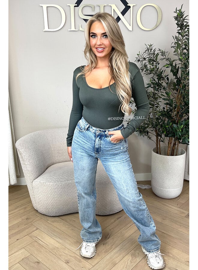 KHAKI GREEN - 'JAMILLA BODYSUIT' - SUPER SHAPING RIBBED BODYSUIT