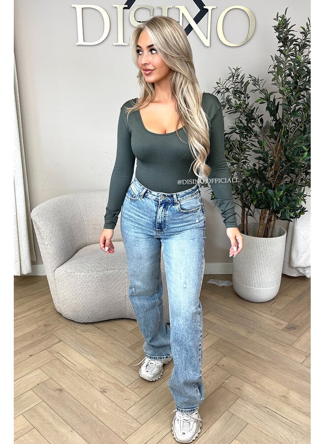 KHAKI GREEN - 'JAMILLA BODYSUIT' - SUPER SHAPING RIBBED BODYSUIT