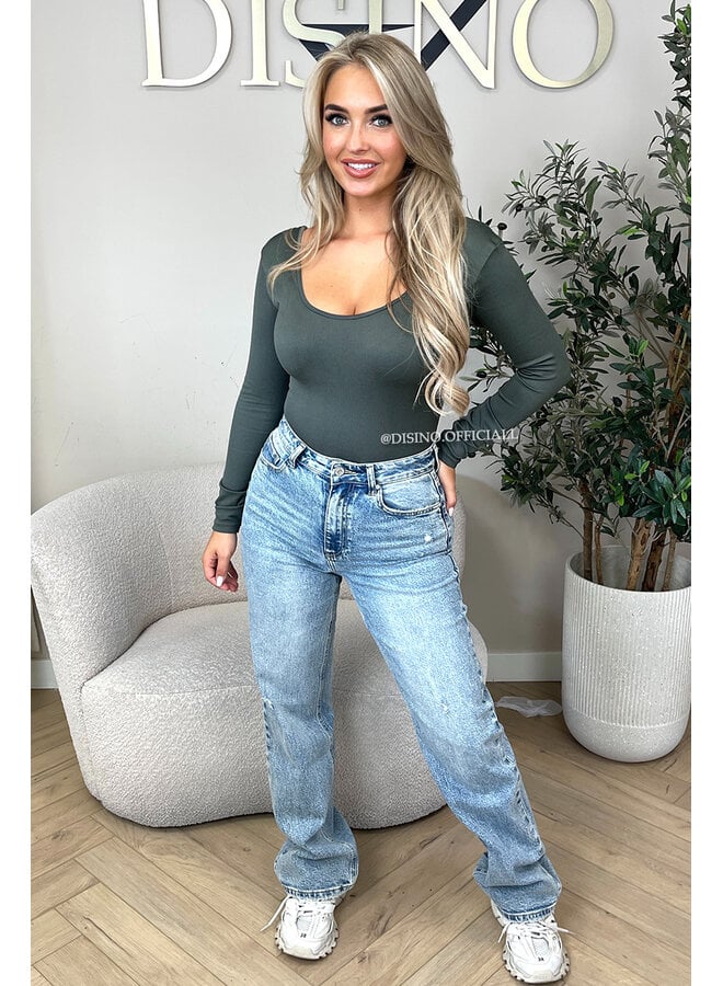 KHAKI GREEN - 'JAMILLA BODYSUIT' - SUPER SHAPING RIBBED BODYSUIT