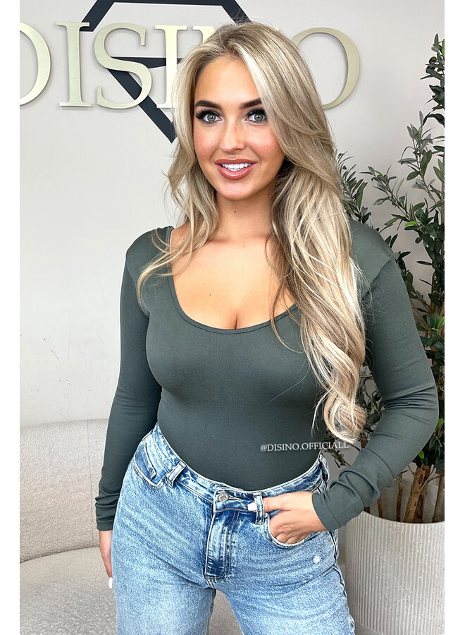KHAKI GREEN - 'JAMILLA BODYSUIT' - SUPER SHAPING RIBBED BODYSUIT